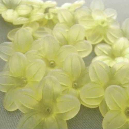 Bead Caps, Acrylic, 5-Petal, Flower, Frosted, Light Yellow, 21mm - BEADED CREATIONS