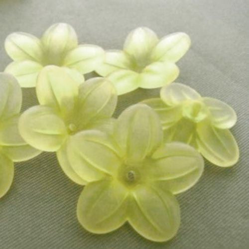 Bead Caps, Acrylic, 5-Petal, Flower, Frosted, Light Yellow, 21mm - BEADED CREATIONS