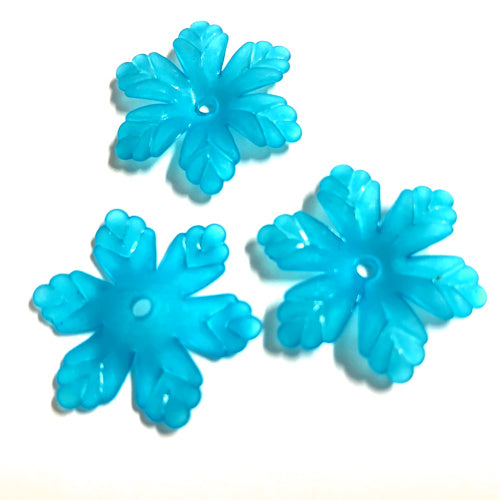 Bead Caps, Acrylic, 6-Petal Flower, Frosted, Lake Blue, 24mm - BEADED CREATIONS