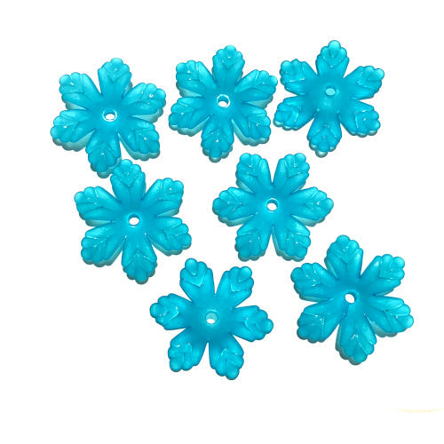 Bead Caps, Acrylic, 6-Petal Flower, Frosted, Lake Blue, 24mm - BEADED CREATIONS