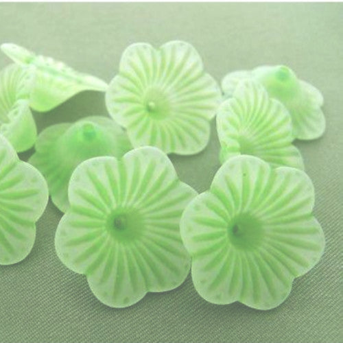 Bead Caps, Acrylic, 6-Petal Flower, Frosted, Light Green, 19mm - BEADED CREATIONS