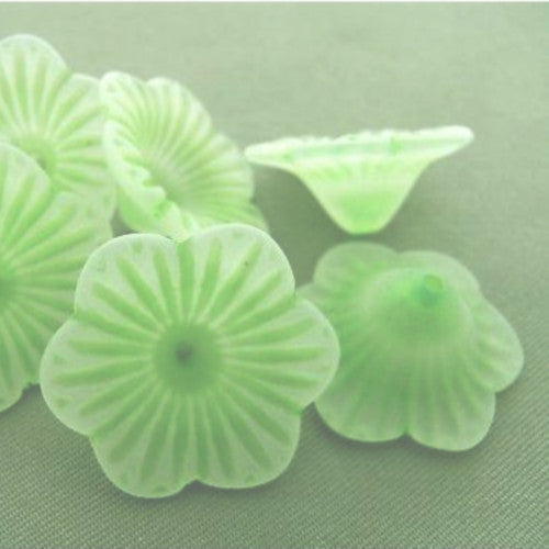 Bead Caps, Acrylic, 6-Petal Flower, Frosted, Light Green, 19mm - BEADED CREATIONS