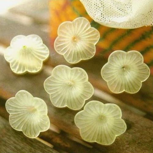 Bead Caps, Acrylic, 6-Petal Flower, Frosted, Light Yellow, 19mm - BEADED CREATIONS