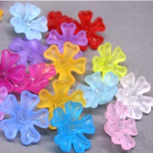 Bead Caps, Acrylic, Frosted, 5-Petal, Flower, Mixed Colors, 15mm - BEADED CREATIONS