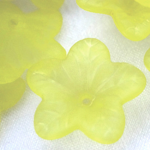 Bead Caps, Acrylic, Frosted, Yellow, 5-Petal, Flower, 15mm - BEADED CREATIONS