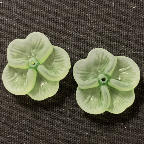Bead Caps, Acrylic, Green, Frosted, 4-Petal, Flower, 21mm - BEADED CREATIONS