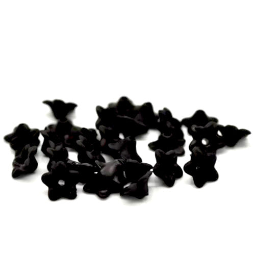 Bead Caps, Acrylic, Lily Flower, Frosted, Black, 10mm - BEADED CREATIONS