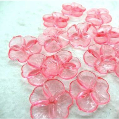 Bead Caps, Acrylic, Transparent, 4-Petal, Flower, Pink, 21mm - BEADED CREATIONS