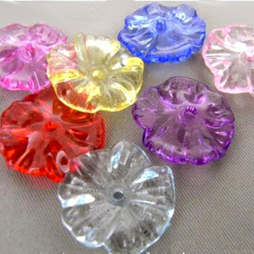 Bead Caps, Acrylic, Transparent, Flower, Morning Glory, Assorted, 17mm - BEADED CREATIONS