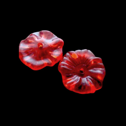 Bead Caps, Acrylic, Transparent, Flower, Red, Morning Glory, 17mm - BEADED CREATIONS
