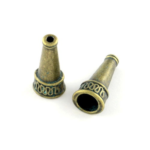 Bead Caps, Cone, Tassel End Caps, Antique Bronze, Green Patina, Alloy, 22.5mm - BEADED CREATIONS