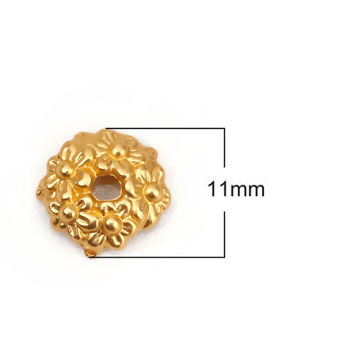 Bead Caps, Daisy Flower, Domed, Matt Gold, Alloy, 11mm - BEADED CREATIONS