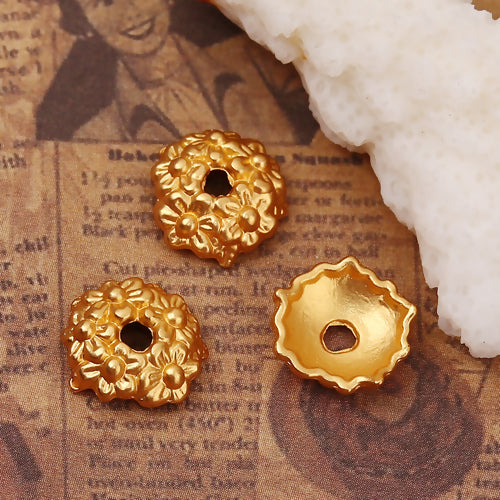 Bead Caps, Daisy Flower, Domed, Matt Gold, Alloy, 11mm - BEADED CREATIONS