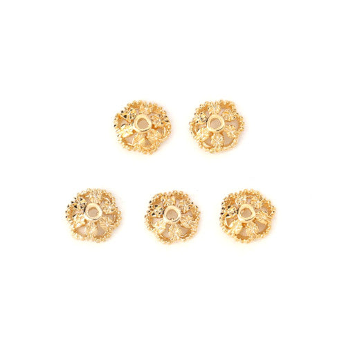 Bead Caps, Flower, 18K Gold Plated, Brass, 7mm - BEADED CREATIONS