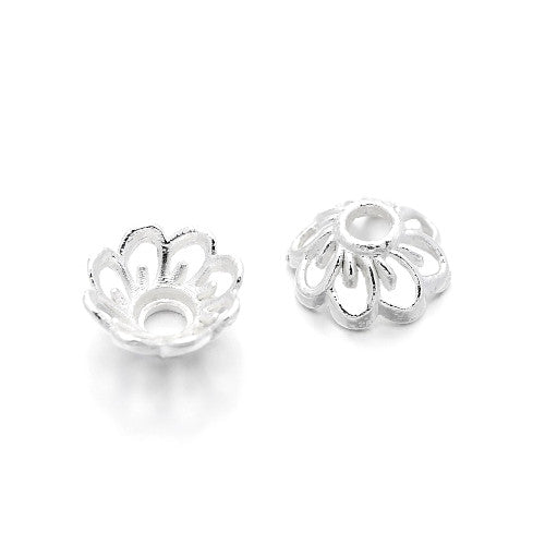 Bead Caps, Flower, Open, Scalloped, Silver Plated, Alloy, 9mm - BEADED CREATIONS