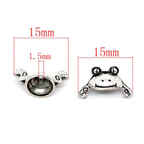 Bead Caps, Frog, Two Piece, Antique Silver, Alloy, 15mm, Fits 8-10mm Beads - BEADED CREATIONS