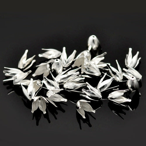 Bead Caps, Lily Flower, Silver Plated, Alloy, 13mm - BEADED CREATIONS