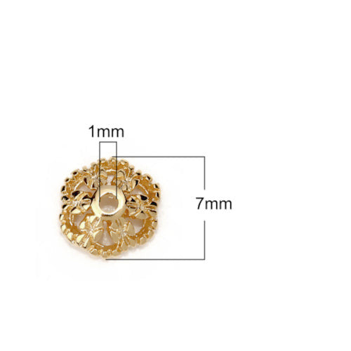 Bead Caps, Open Flower, 14K Gold Plated, Brass, 7mm - BEADED CREATIONS