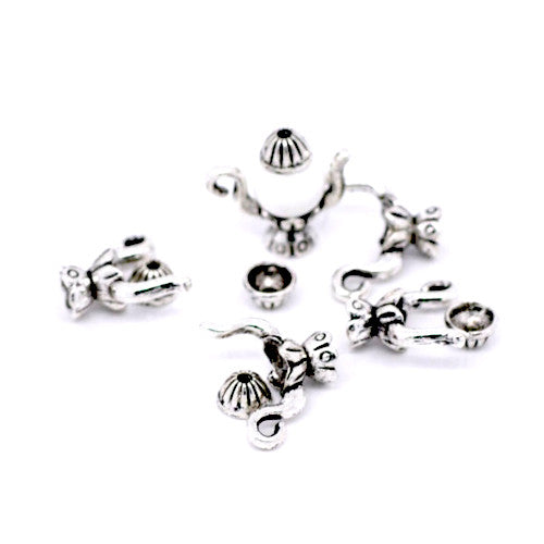 Bead Caps, Teapot, Two Piece, Antique Silver, Alloy, 19mm, Fits 8mm Beads - BEADED CREATIONS