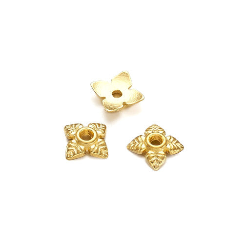 Bead Caps, Tibetan Style, 4-Petal Flower, Golden, Alloy, 6mm - BEADED CREATIONS