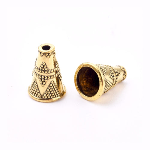 Bead Caps, Tibetan Style, Cone, Tassel End Caps, Antique Gold, Alloy, 12mm - BEADED CREATIONS