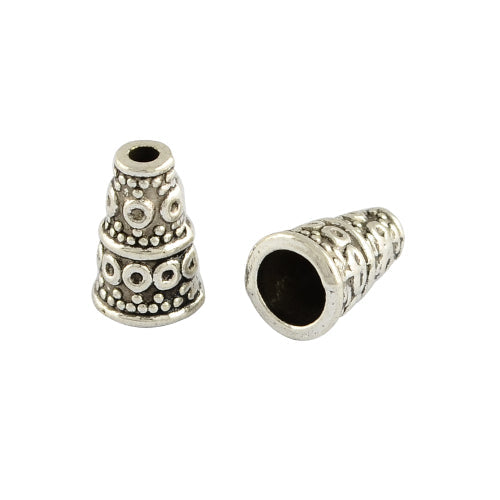 Bead Caps, Tibetan Style, Cone, Tassel End Caps, Antique Silver, Alloy, 10mm - BEADED CREATIONS