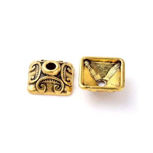 Bead Caps, Tibetan Style, Square, Antique Gold, Alloy, 10mm - BEADED CREATIONS