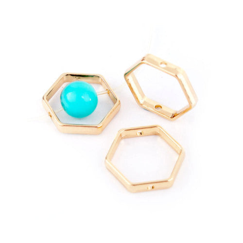 Bead Frames, Hexagon, Golden, Alloy, 18mm - BEADED CREATIONS