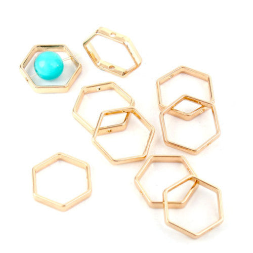 Bead Frames, Hexagon, Golden, Alloy, 18mm - BEADED CREATIONS