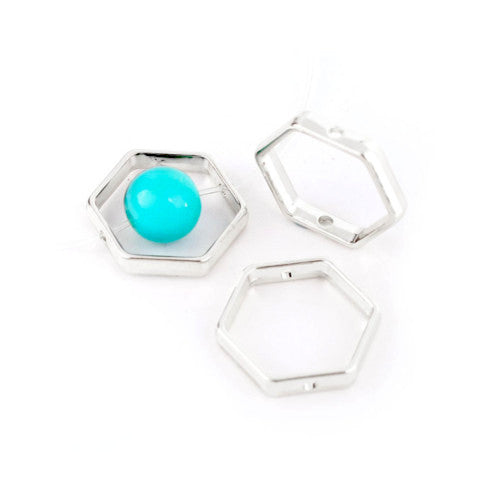 Bead Frames, Hexagon, Silver Tone, Alloy, 18mm - BEADED CREATIONS