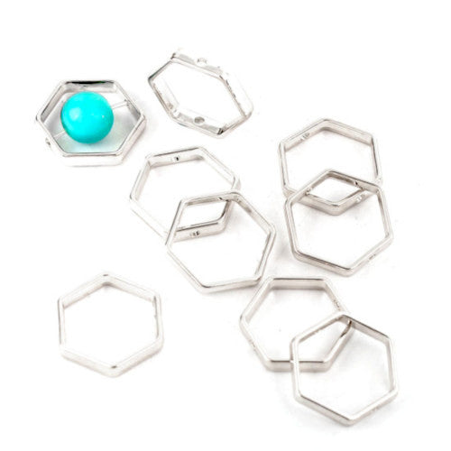 Bead Frames, Hexagon, Silver Tone, Alloy, 18mm - BEADED CREATIONS