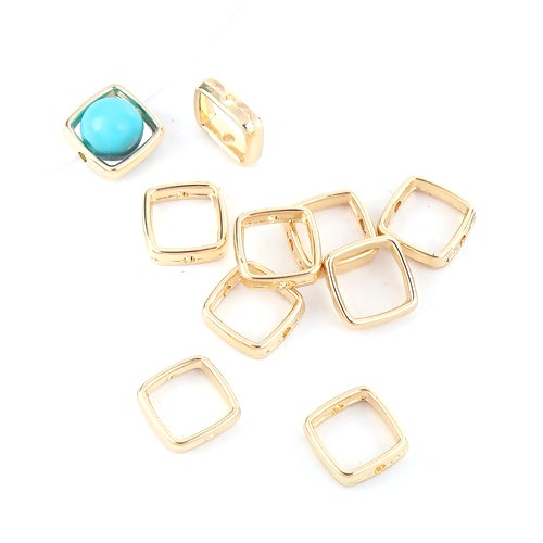 Bead Frames, Square, Golden, Alloy, 13mm - BEADED CREATIONS