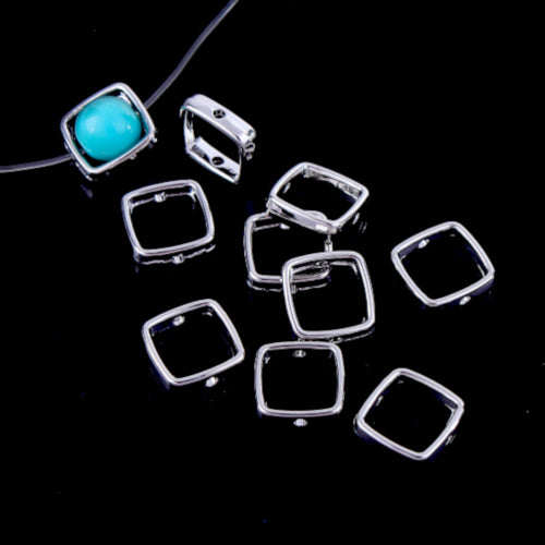 Bead Frames, Square, Silver Tone, Alloy, 13mm - BEADED CREATIONS