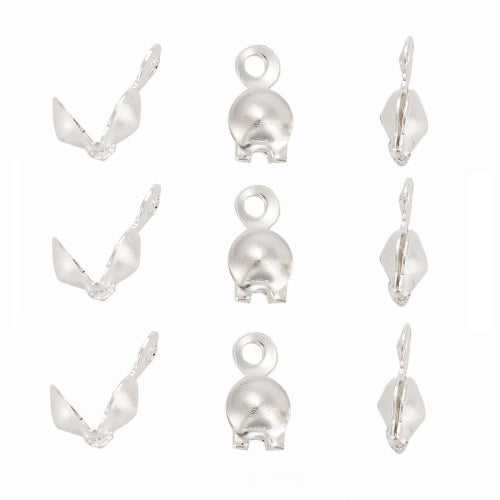 Bead Tips, Clamshell, Bottom Clamp-On With Closed Loop, Silver Plated, Alloy, 8mm - BEADED CREATIONS