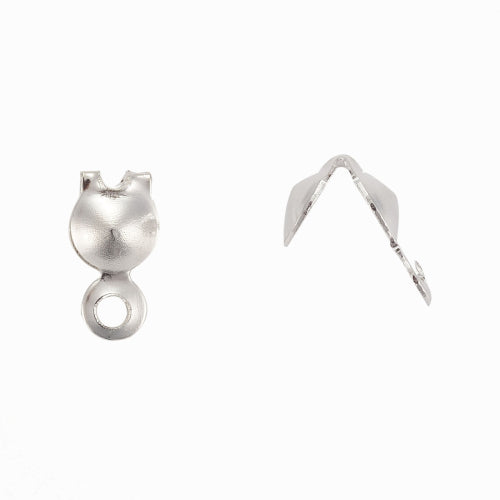 Bead Tips, Clamshell, Bottom Clamp-On With Closed Loop, Silver Plated, Alloy, 8mm - BEADED CREATIONS