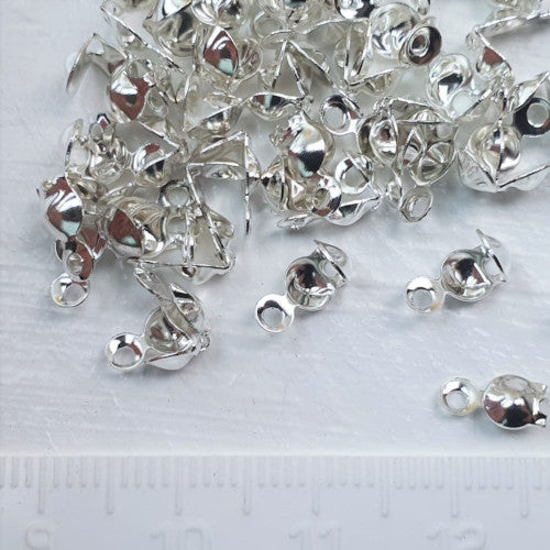 Bead Tips, Clamshell, Bottom Clamp-On With Closed Loop, Silver, Alloy, 7.5mm - BEADED CREATIONS