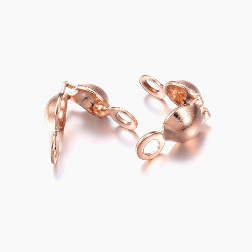Bead Tips, Clamshell, Knot Covers, With Double Loop, Rose Gold, Alloy, 8mm - BEADED CREATIONS