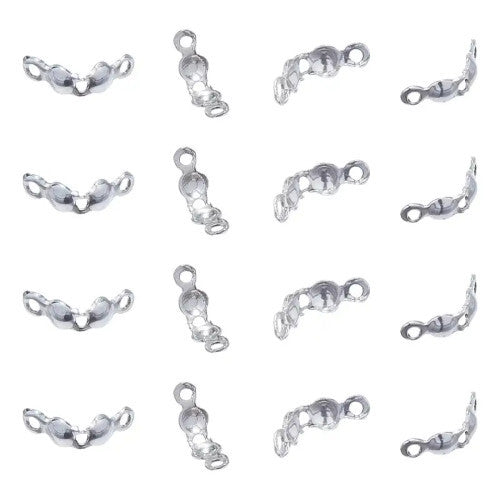 Bead Tips, Clamshell, Knot Covers, With Double Loop, Silver Plated, Alloy, 7.5mm - BEADED CREATIONS