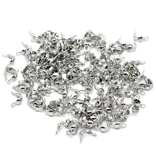 Bead Tips, Clamshell, Knot Covers, With Double Loop, Silver, Alloy, 8mm - BEADED CREATIONS