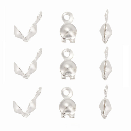 Bead Tips, Silver Plated, Alloy, Clamshell, Bottom Clamp-On With Closed Loop, 8mm - BEADED CREATIONS