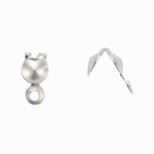 Bead Tips, Silver Plated, Alloy, Clamshell, Bottom Clamp-On With Closed Loop, 8mm - BEADED CREATIONS