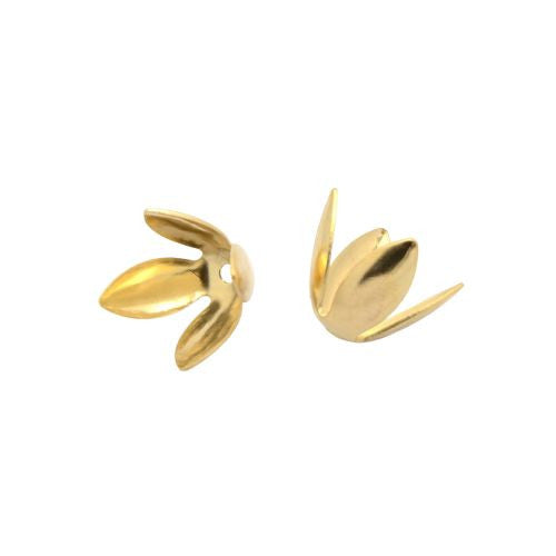 Bead Caps, 4 Petal Flower, Gold Plated, Iron, 18mm - BEADED CREATIONS