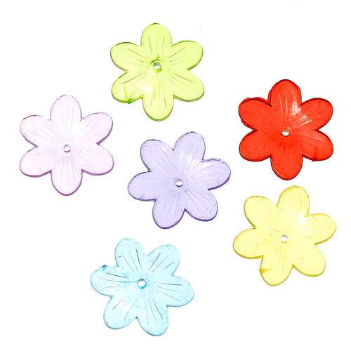 Bead Caps, Acrylic, 6-Petal Flower, Transparent, Mixed Colors, 26mm - BEADED CREATIONS