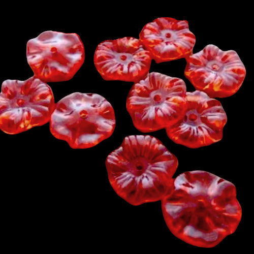 Bead Caps, Acrylic, Flower, Transparent, Red, 17mm - BEADED CREATIONS