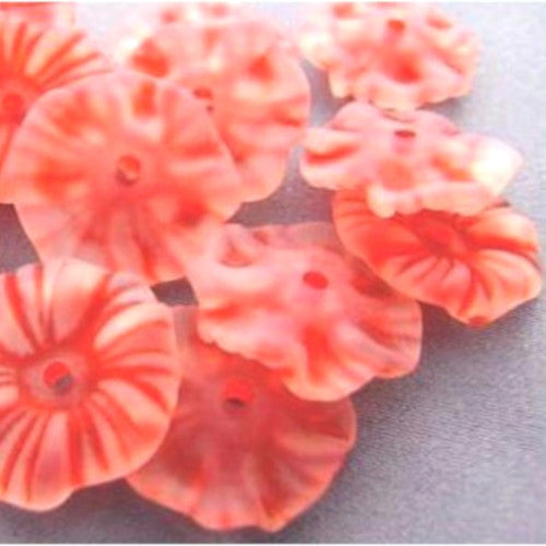 Bead Caps, Acrylic, Morning Glory Flower, Frosted, Red, 17mm - BEADED CREATIONS