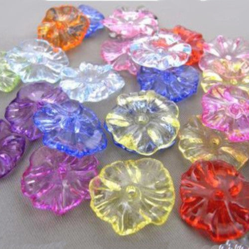Bead Caps, Acrylic, Transparent, Flower, Mixed Colors, 17mm - BEADED CREATIONS