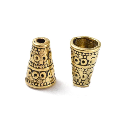 Bead Caps, Cone, Ornate, Antique Gold Plated, Alloy, 10mm - BEADED CREATIONS