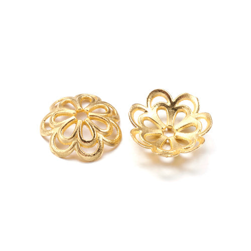 Bead Caps, Fancy, Open Work, Flower, Gold Plated, Alloy, 14mm - BEADED CREATIONS