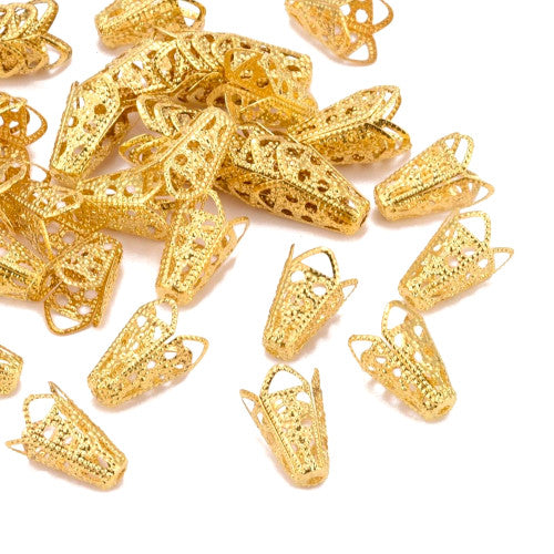 Bead Caps, Filigree, Cut-Out, Dotted, Gold Plated, Iron, 10mm - BEADED CREATIONS
