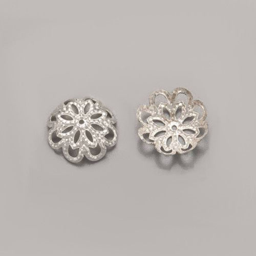 Bead Caps, Flower, Filigree, Silver, Iron, 12mm - BEADED CREATIONS